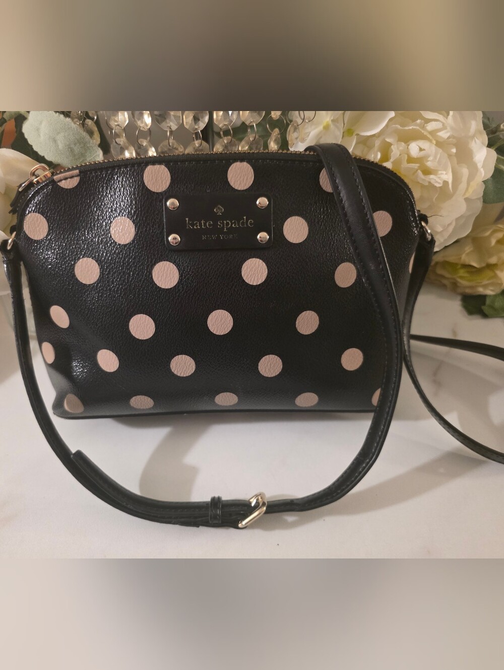 kate spade Black with Pink Polka Dot Crossbody Bag